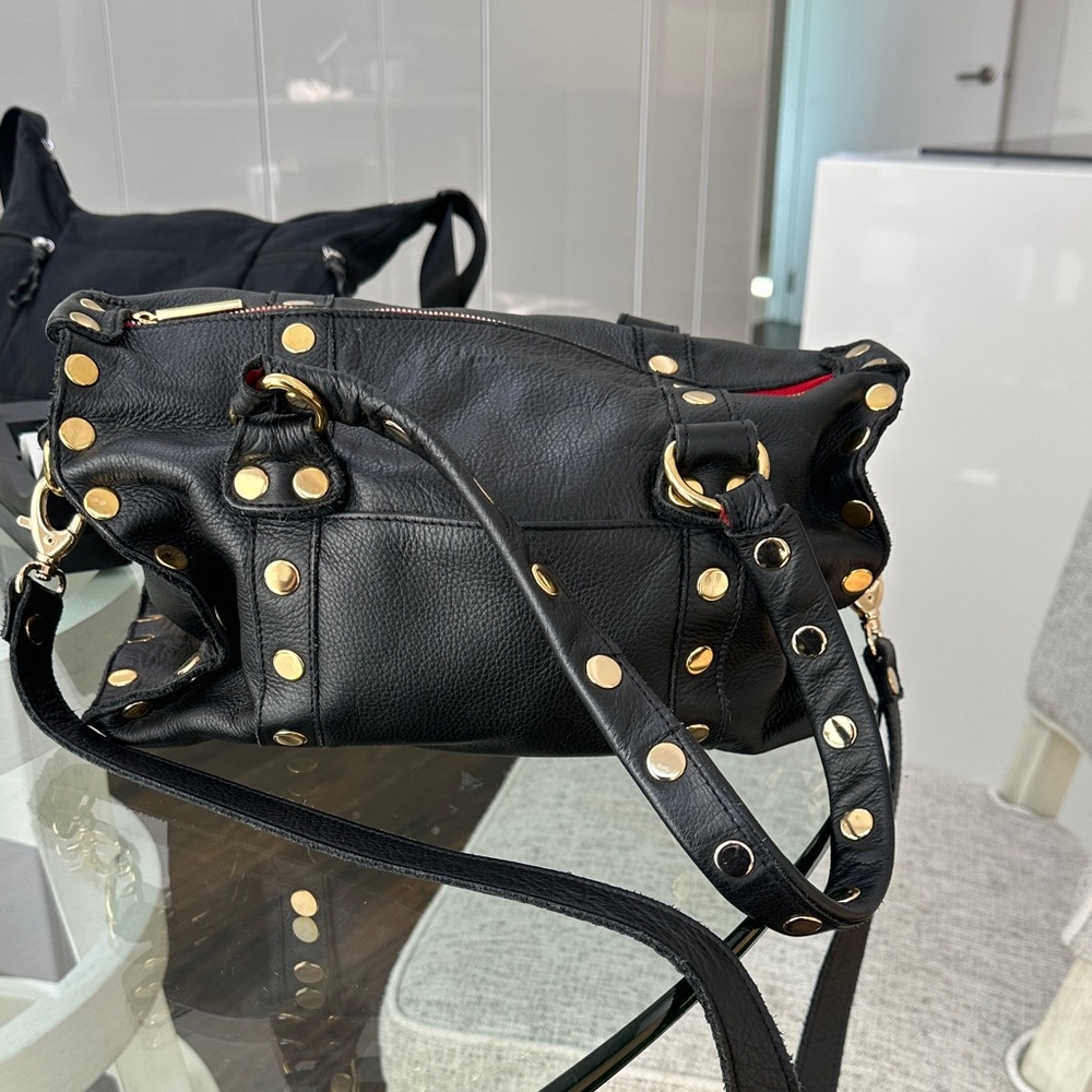 Hammitt Black Leather Shoulder Bag with Gold Accents